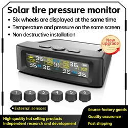 Solar TPMS Car Tire Pressure Alarm Digital Colorful Display 4 Or 6 External Sensors Waterproof Tire Pressure Temperature Warning