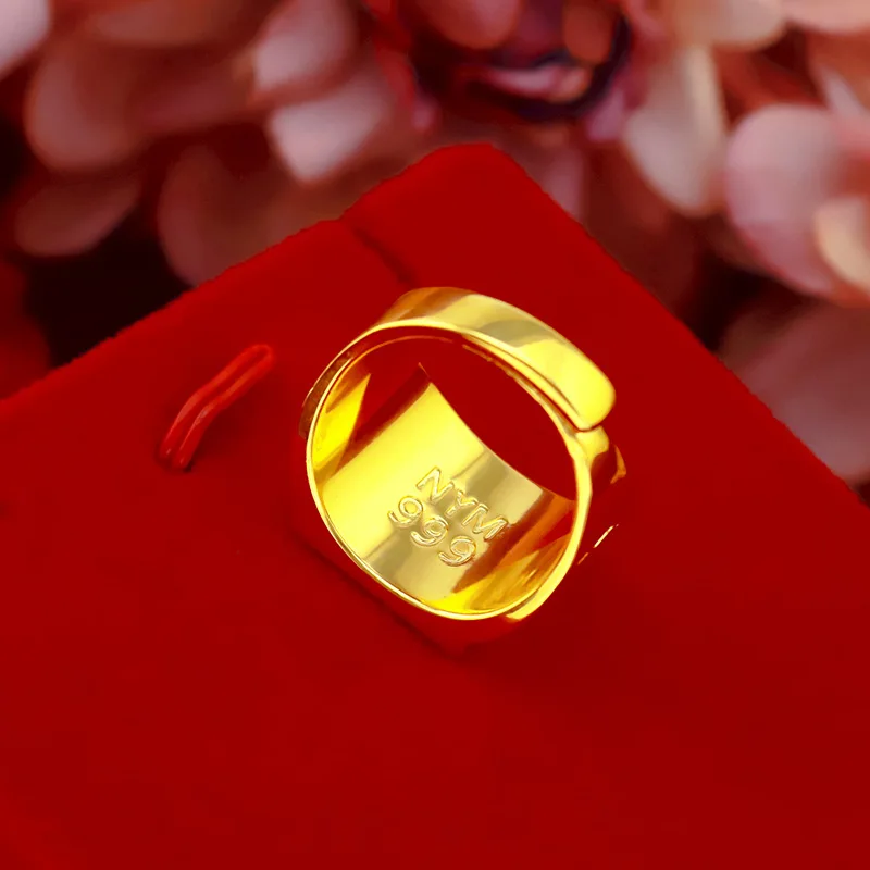 9999 24K real gold men\'s ring boutique men\'s open mouth ring blooming with wealth and prosperity