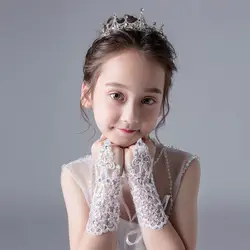 Guanti da principessa per ragazze guanti da ragazza in pizzo con diamante Performance fotografia Costume accessori da sposa per regalo di compleanno per bambini