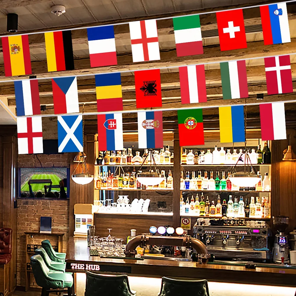 2024 Europa-Länder-Flagge, 7 m, 24 Länder, hängende Schnur-Flaggen, Bunting, nationale Schnur-Flaggen für Fußball-Event-Dekoration