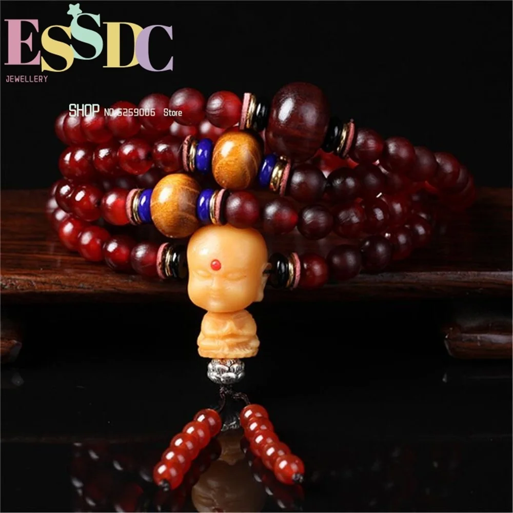 Natural Selected Tibetan Old Sheep Horn 108 Beads Mala Bracelet with Weathered Bodhi Sudhana Long Prayer Yoga Necklace Wholesale