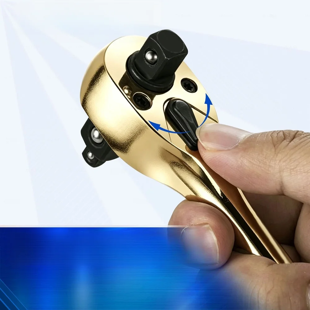 3in1 Ratchet Wrench 72 Tooth Reversible Double Headed Socket Spanner With Gold Plating For 1/4 3/8 1/2 Inch Drive Vehicle Motorc