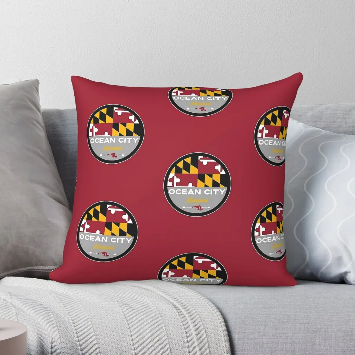 Ocean City Maryland State Flag Badge Square Pillowcase Polyester Linen Velvet Printed Zip Pillow Case Sofa Seater Cushion Cover