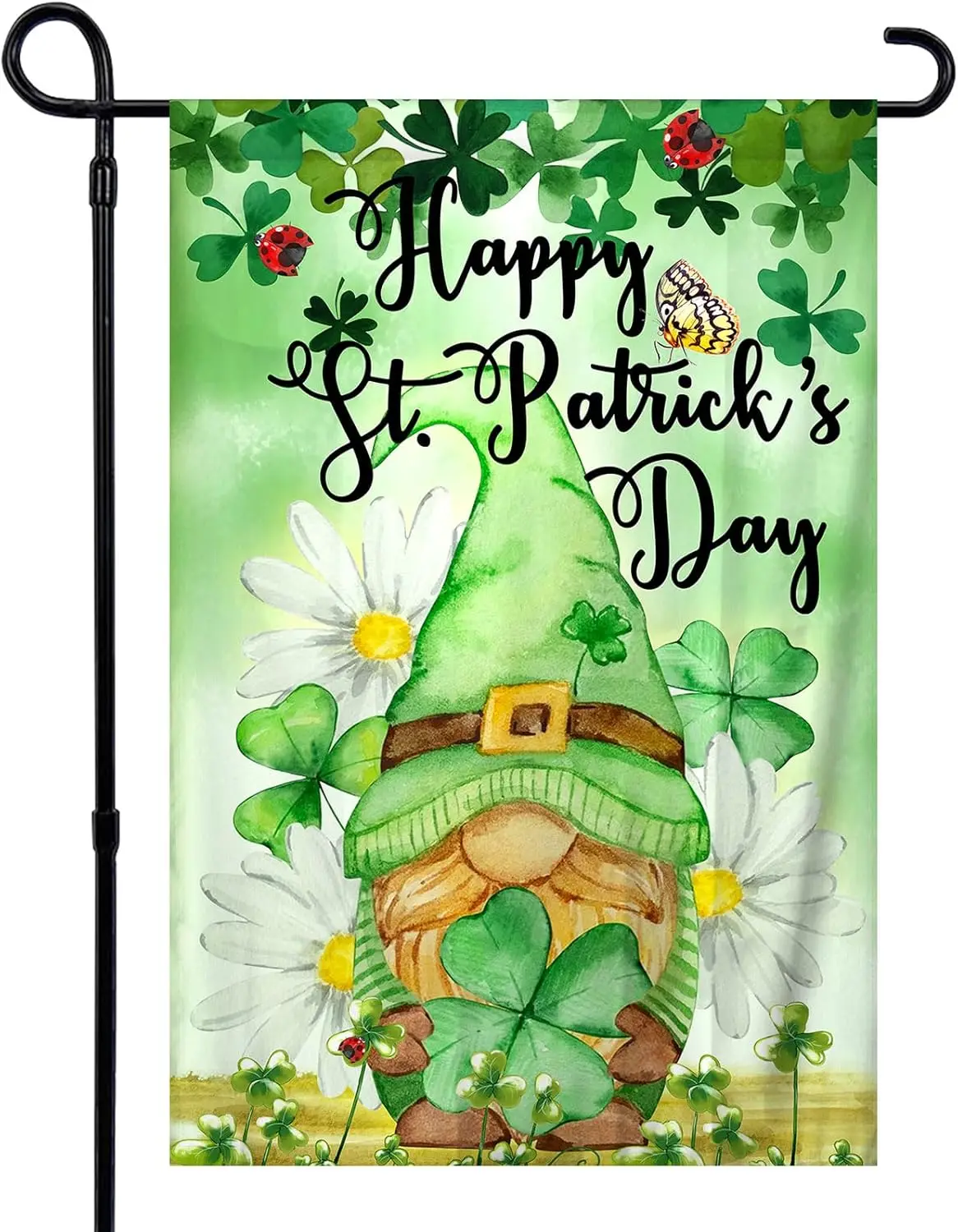Welcome St Patricks Day Garden Flag 12 x 18 Inch Lucky Shamrocks Party Flags, Leprechaun Gnome Shamrock Lucky Clover Holiday SSL