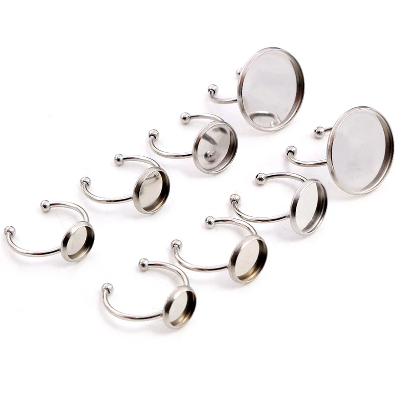 6 8 10 12 14 16 18 20mm Stainless Steel Gold Plated Adjustable Ring Settings Blank Base Fit 6-20mm Glass Cabochon Buttons Bezels