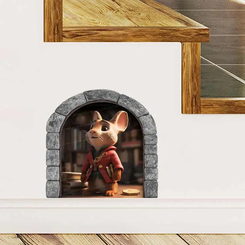 Cute Mouse Hole Wall Sticker Living Room Wall Edge Home Decoration Mural For Kids Bedroom Wallpaper Removable Rats Decals M1443