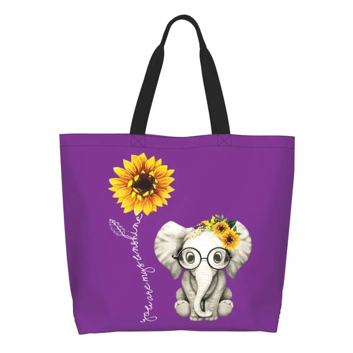 

Cute Sunflower Elephant Friend Gift Shopping Canvas Bags Women Reusable Big Capacity Groceries Animal Flower Shopper Tote Bags