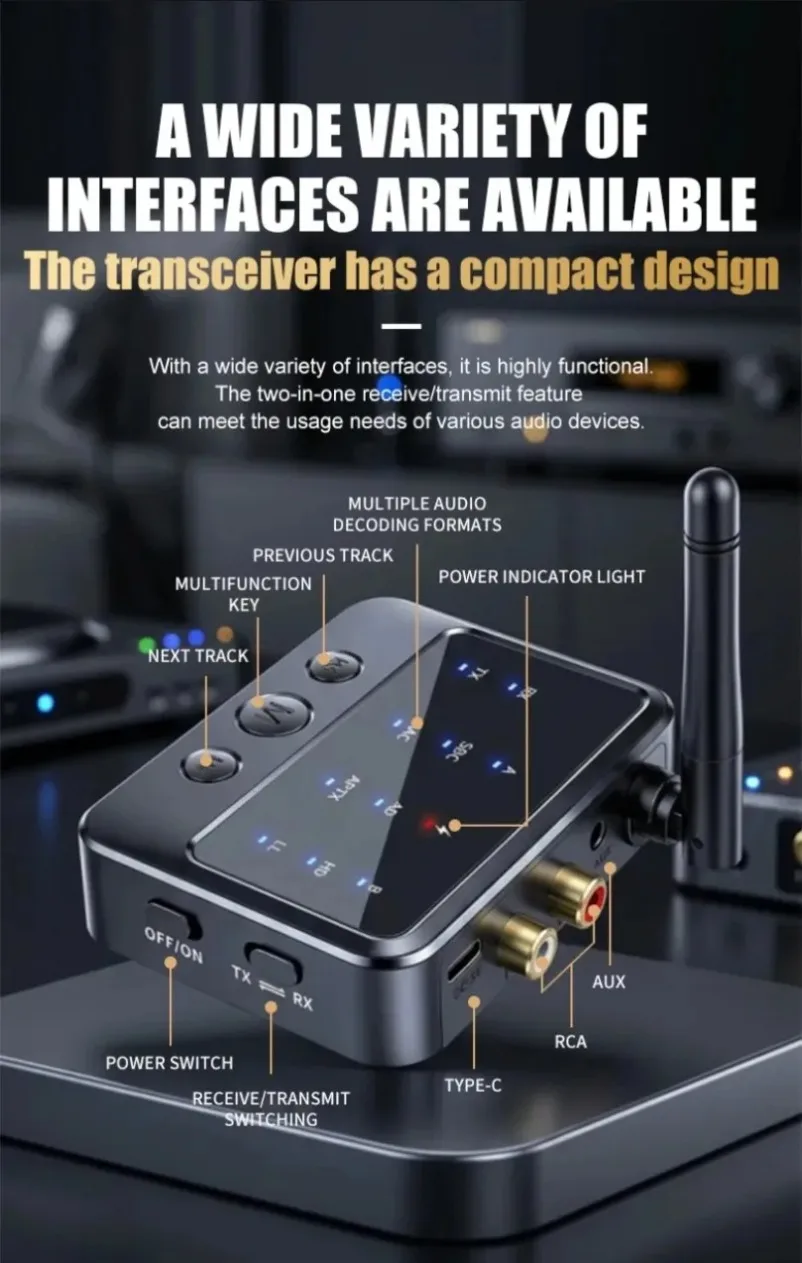 X3 Bluetooth Audio Adapter Obstacle-free Transmission RCA AUX Dual Interface Low Latency For Home Stereo TV Gaming Headset Use