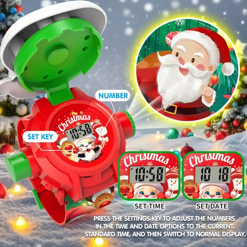 Lindo proyector de 24 imágenes, relojes para niños, reloj de Navidad de Papá Noel, reloj de pulsera Digital para niños, regalos de Año Nuevo para estudiantes