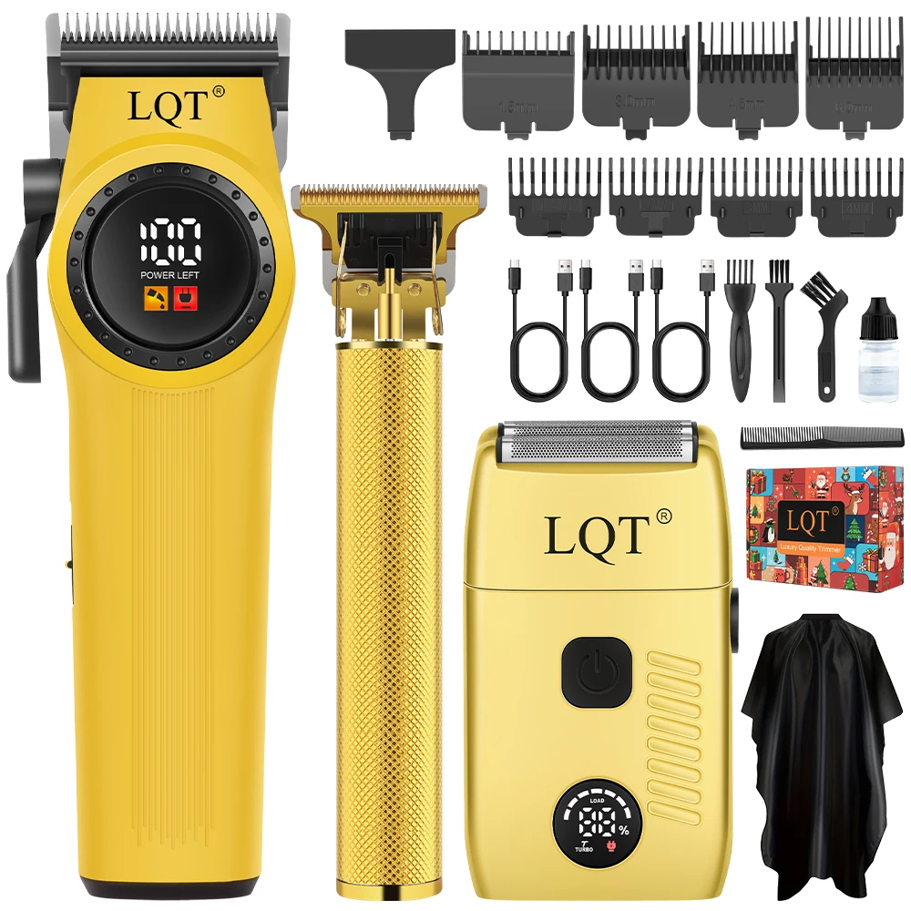 

LQT 3pcs Cordless hair clippers for men, USB charging barber trimmer & beard trimmer electric shaver with travel lock, Men gifts