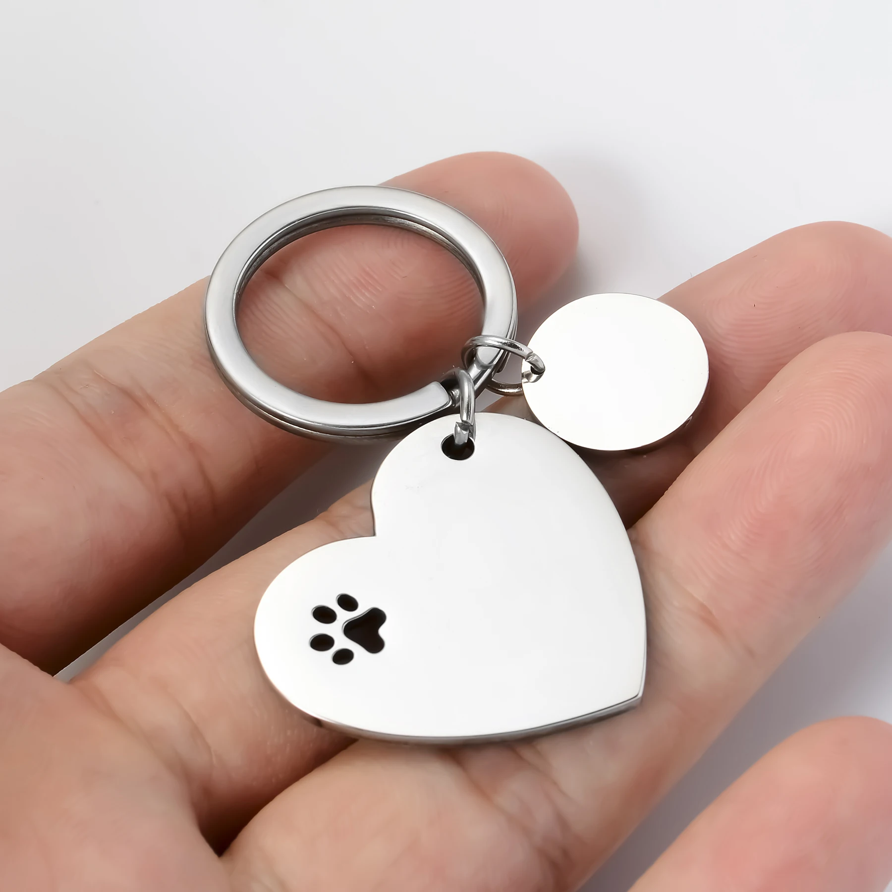 10pcs Wholesale Fashion Stainless Steel Heart Key chain Blank Love Round Charm Pendant Key Ring Mirror Polished Metal Keychain