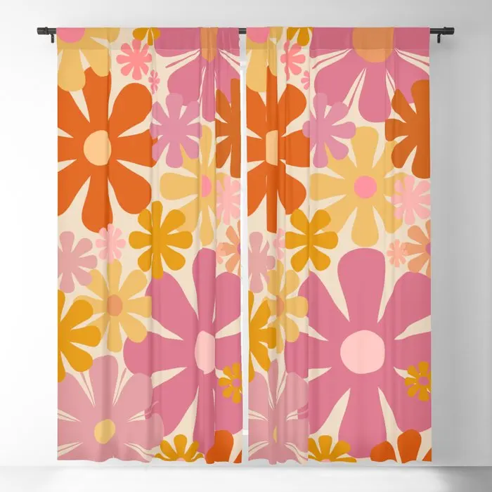 

Vintage Flowers Pink Orange Cream Blackout Curtains 3D Print Window Curtains for Bedroom Living Room Decor Window Treatments