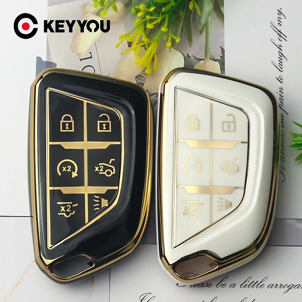 KEYYOU 5/6 Button TPU Car Key Cover Case Shell Fob Keychain For GMC Yukon For Chevrolet Tahoe Suburban For Buick