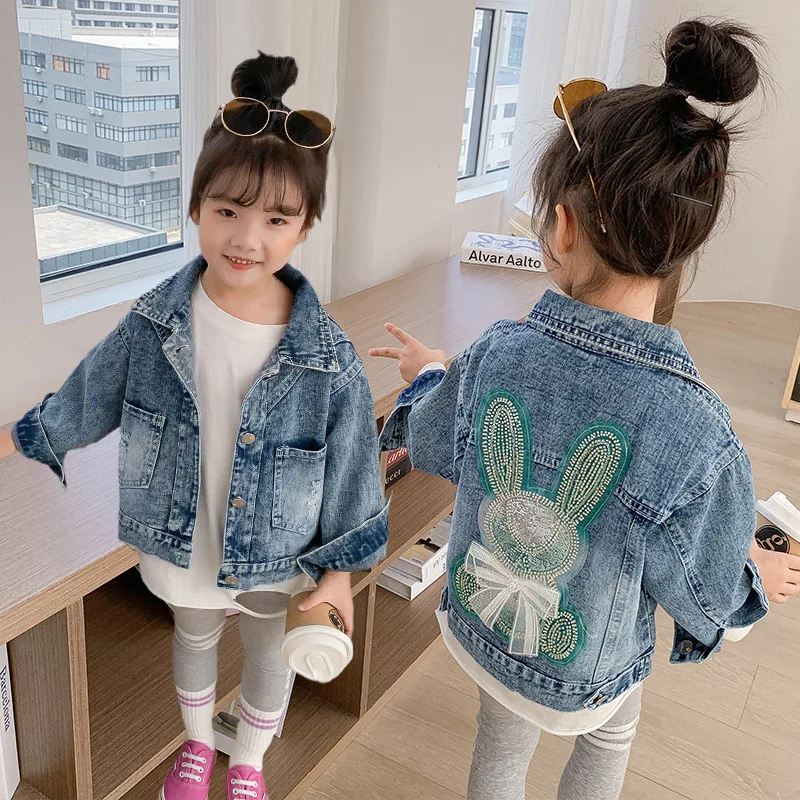2026 Fashion Flower Spring Autumn Denim Girls Coat 2-12 Years Full Sleeve Lapel Outdoor Windbreaker For Kids Birthday Present
