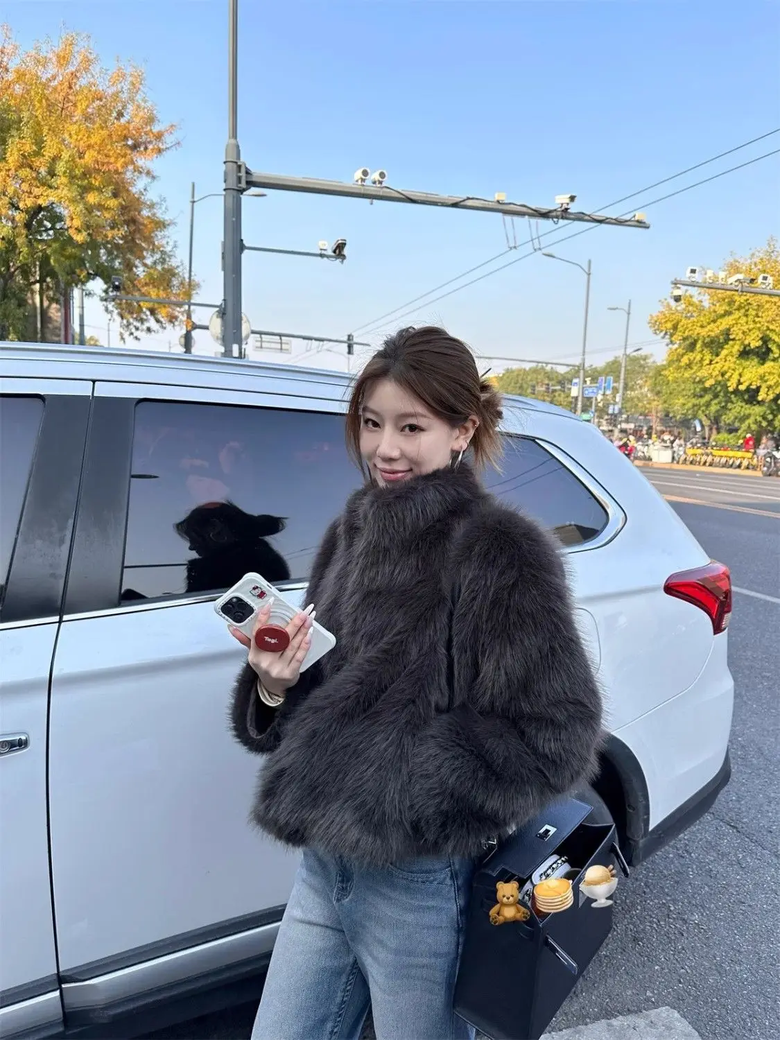 

Faux Fur Decor Coats Womens Zip Up Fully Outdoors Wife Minimalist Yellow Down Folds Hollow Tender Pure Wool Length Letter Trendy