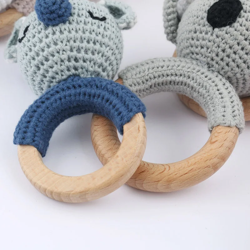 Amigurumi Cartoon Animal Baby Rattle Cute Wooden Ring Handhold Newborn Rattle Toys Handmade Pacifier Clips Kids Educational Toys