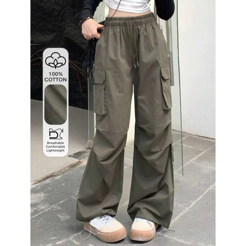 

Ice Silk Cargo Pants Neutral Style Comfortable Loose Fit Workwear Trousers Women's Casual Pants Spring Season Other Material