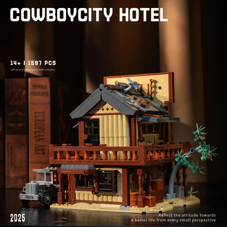 Western Cowboy City Hotel Truck Street View Building Blocks Set - MOC West Town Architecture Assembly Bricks Toy for Kids Gifts