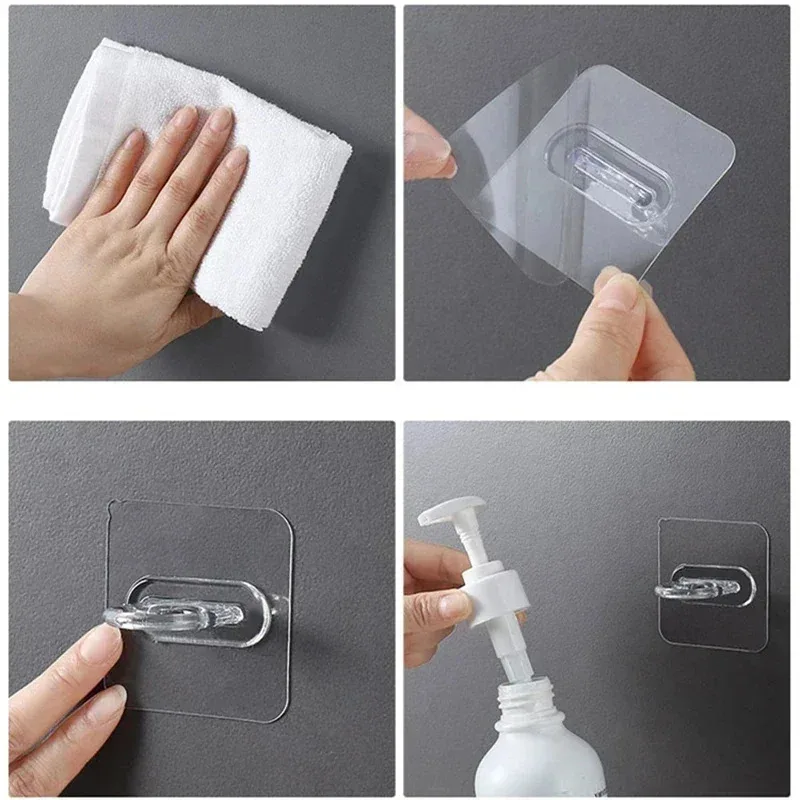 5/10pcs Ring Hook Transparent Tape Storage Perforation-Free Body Wash Toilet Storage Supplies Waterproof And Rust Resistant