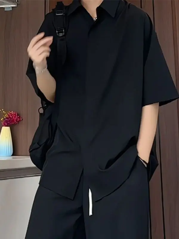 

Summer ort Sve Casual Loose Men's irt Pure Color Youth Faion Polyester Fiber Class orm College Sle Haome