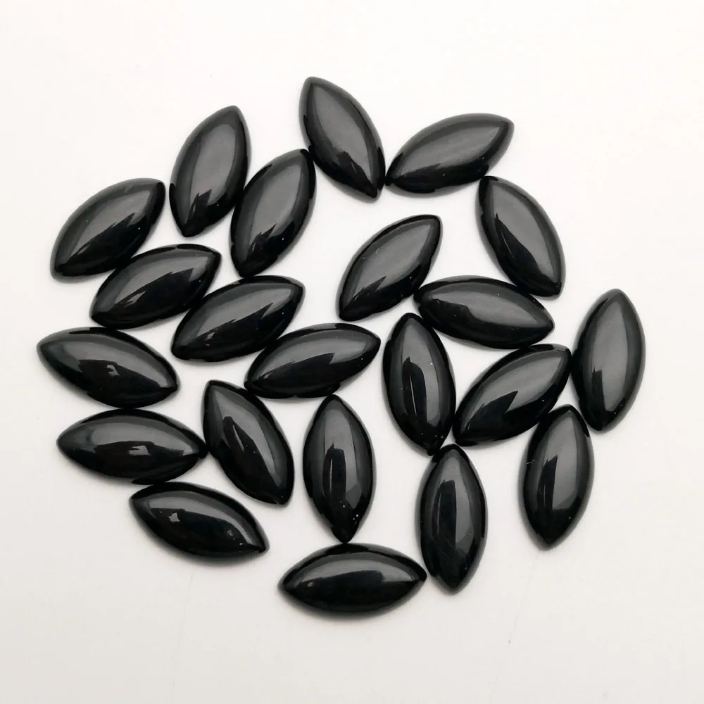 

Fashion 10x20mm black agates marquise horse eye natural stone cabochon beads Necklace accessories Earrings wholesale 12pcs