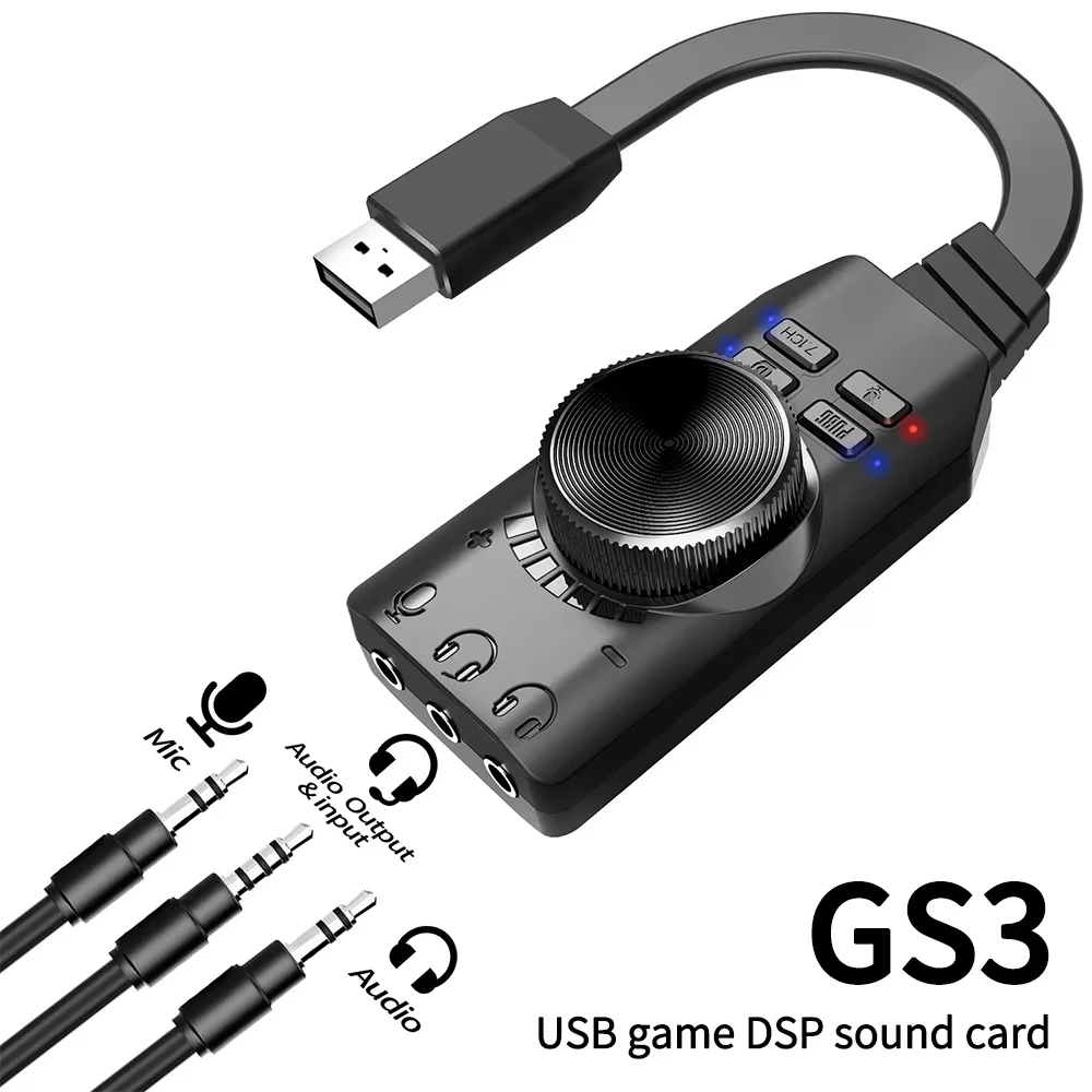 7.1 Channel External USB Computer Game Sound Card for PUBG Gaming External Audio Card 3.5mm USB Adapter Plug and Play PC Laptop
