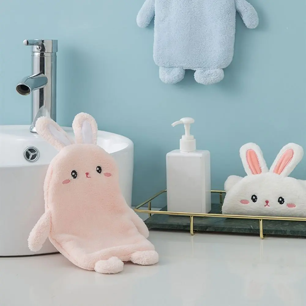 Bathroom Coral Velvet Hand Towel Cartoon Rabbit Wipe Cloth Hanging Towel Quick-Dry Super Absorbent Wipe Cloth