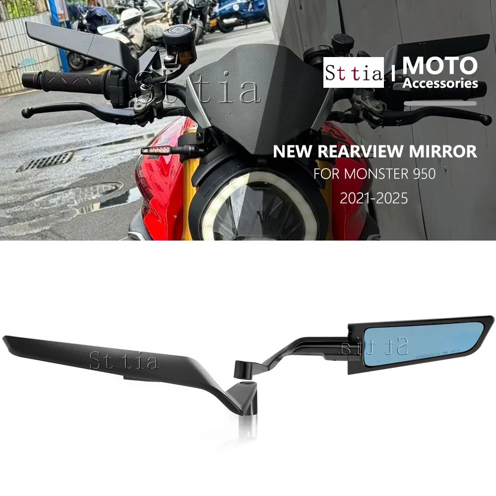 Neue Motorrad-Rückspiegel aus Aluminium in Schwarz für Ducati Monster 950 SP MONSTER 950 2021-2025 Windflügelspiegel