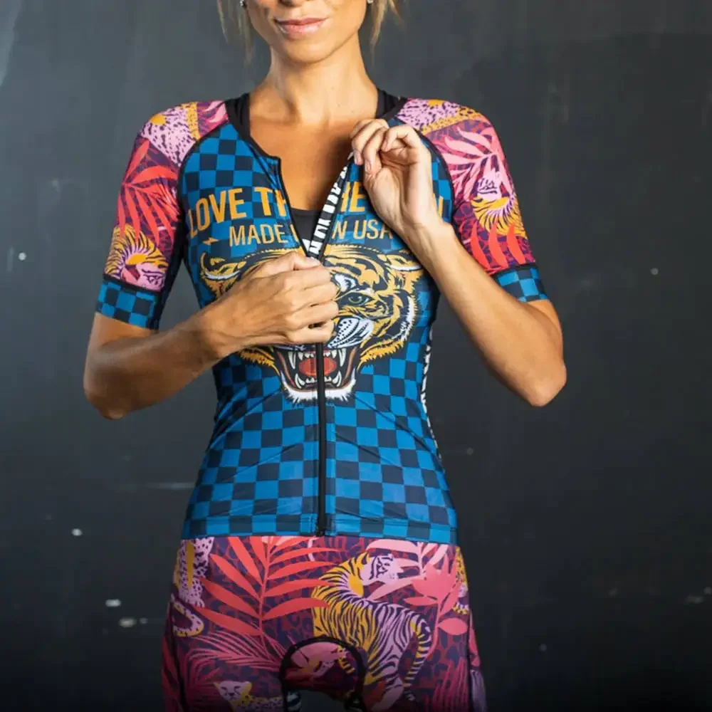 

Love The Pain 2022 New Women Cycling Short Sleeve Bike Monkeys Tiger Pattern Skinsuit Roupa Feminina Road MTB bicycle Clothing