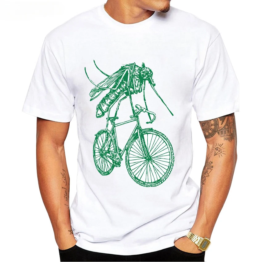 Casual Tops Hip Hop White Tees Funny Cool Mosquito Riding Bike Print T-Shirt Summer Men Short Sleeve Animal Cycling Bicycle Boy