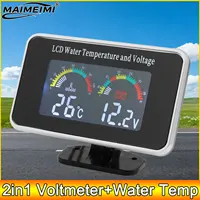 Voltímetro Digital LCD de 12V y 24V, medidor de temperatura del agua + Sensor de temperatura del agua, voltaje de 10mm 1/8NPT 2 en 1
