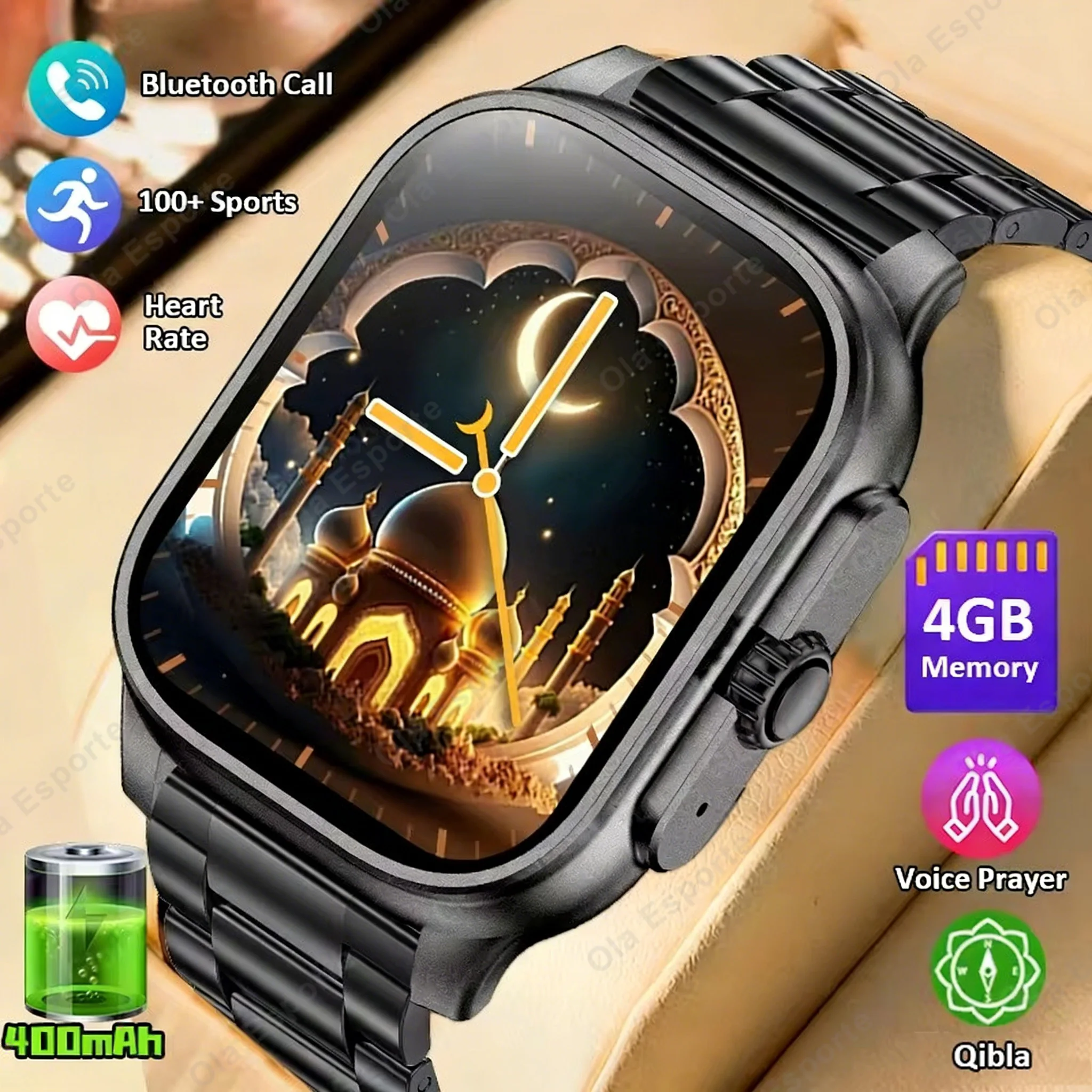

2026 New Smart Watch with Qibla Pointer Voice Prayer 400mAh Battery Sport Bluetooth Call 2.01" HD Display Smartwatch Men