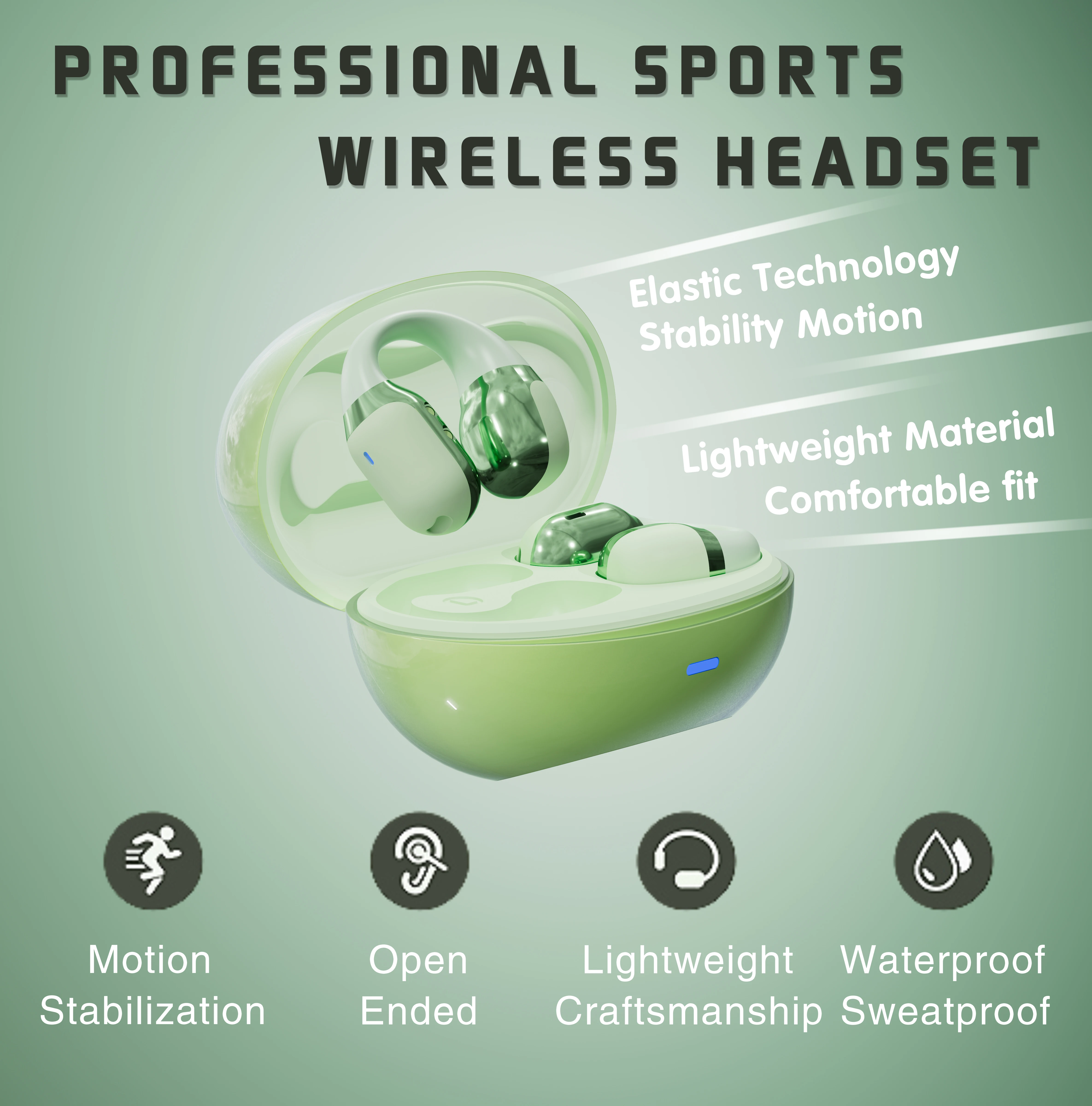 TWS Wireless Earphone Long Battery Life Bluetooth 5.2 Sports Open-Ear Hook Cordless Stereo Never Drop Off HiFi Noise Canceling