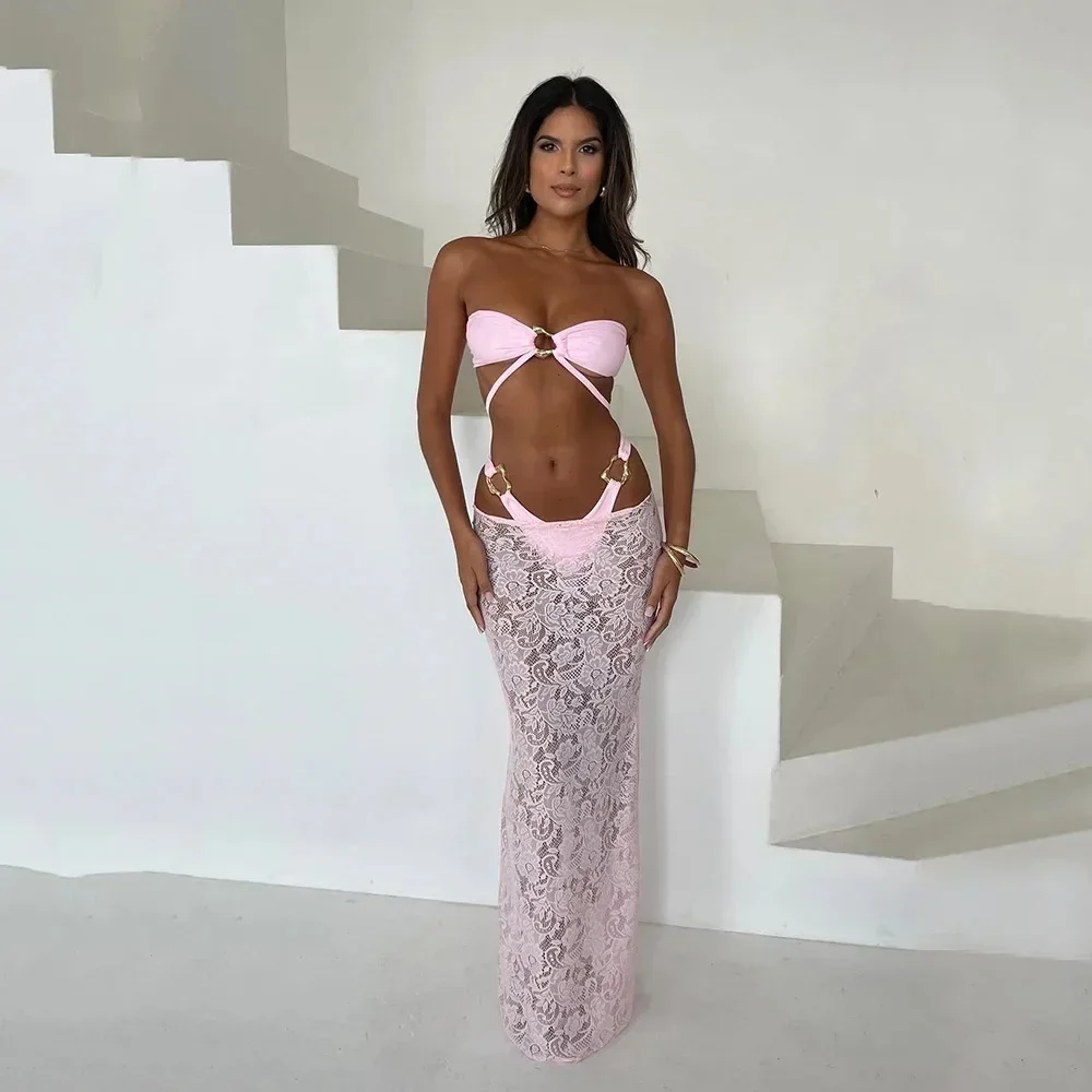 

Bandeau 3 Pieces Bikini 2025 New Sexy Women Swimsuit Swimwear Female Long Dress Brazil Bikini Set Bathing Suit Swimming Suit
