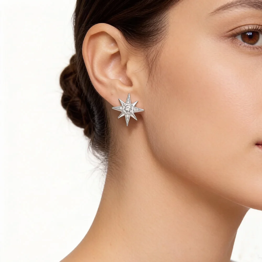 Kolczyki sztyfty Magic Star Europe Style Fine Jewelry dla kobiet Vintage Ręcznie wykonany prezent ze srebra próby 925 — zdjęcie 3