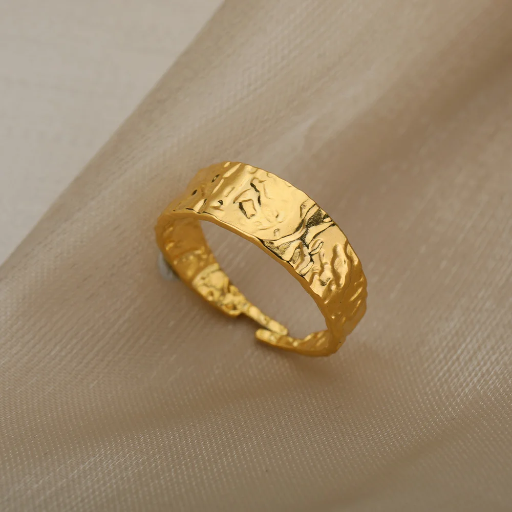 Edelstahl Chunky Breite Ringe Für Frauen Vintage Gold Farbe Geometrische Open Finger Ring Mode Minimalistischen Schmuck Geschenk Femme