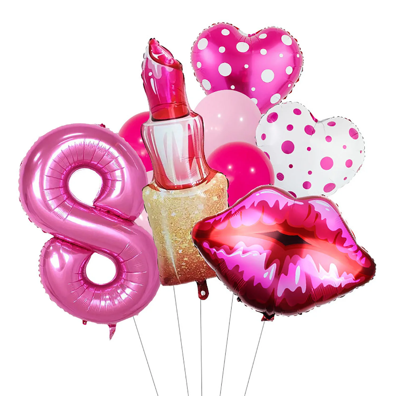 Lippenstift-Nummer, gepunktetes Herz, Aluminiumfolie, Ballon, 81,3 cm, rosarote Zahl, geeignet für Geburtstagsfeier, Jubiläumsdekoration – Detail 10
