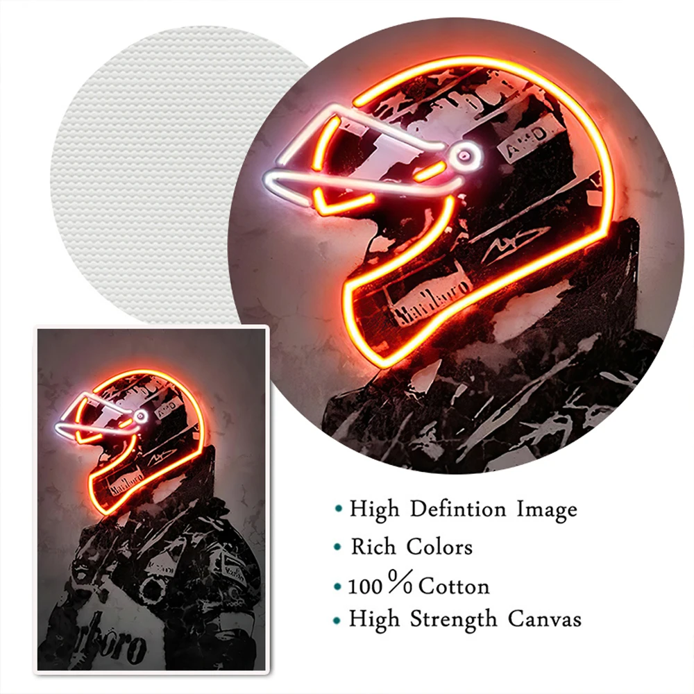 Neon Helmet Ayrton Senna F1 Poster Prints Formula 1 Legend Driver Wall Art Canvas Painting Racer Picture for Living Room Decor