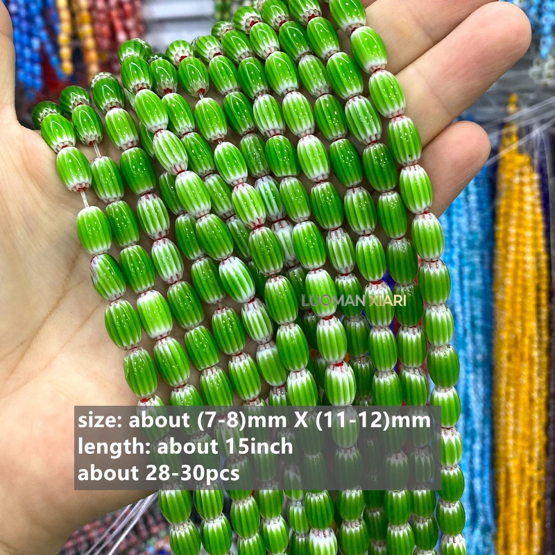 Großhandel 8x12mm Ovale Handgefertigte Farbige Lampwork-Abstandsperlen für Schmuckherstellung DIY Armband Charms Zubehör 15'' – Detail 9