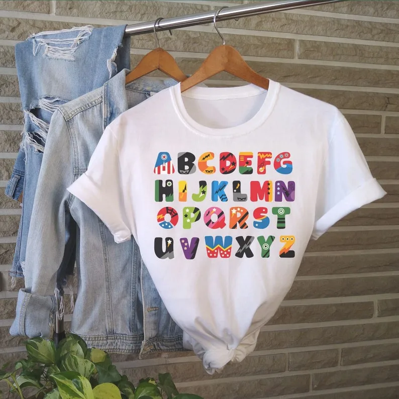 Kindergarten Shirt Preschool Teacher Shirts Funny Alphabet T-Shirt Korean Style 100% Cotton O Neck Casual Short Sleeve Top Tees