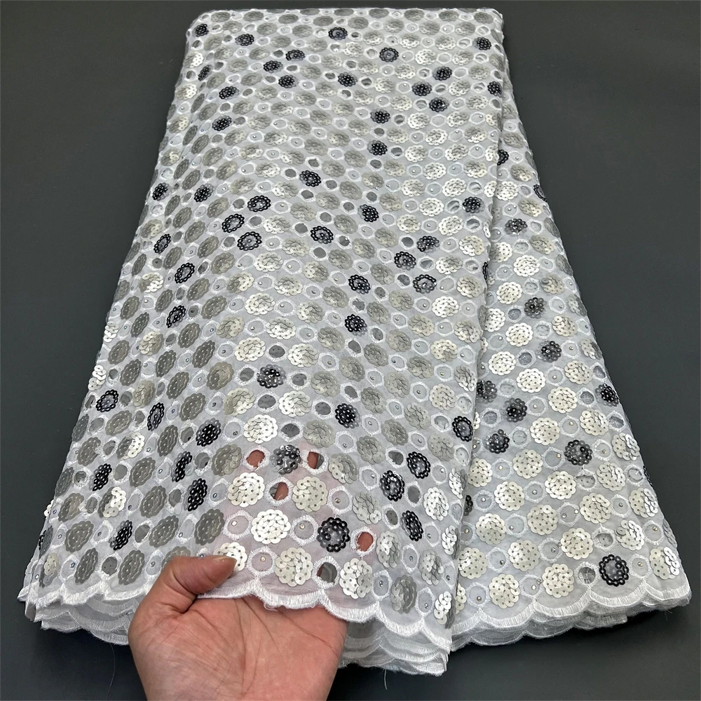 2026 Nigerian Tulle Lace Fabric for Sewing, Wedding Dress, Chiffon Party Guipure, High Quality, Sequins, 5Yard  PS0025