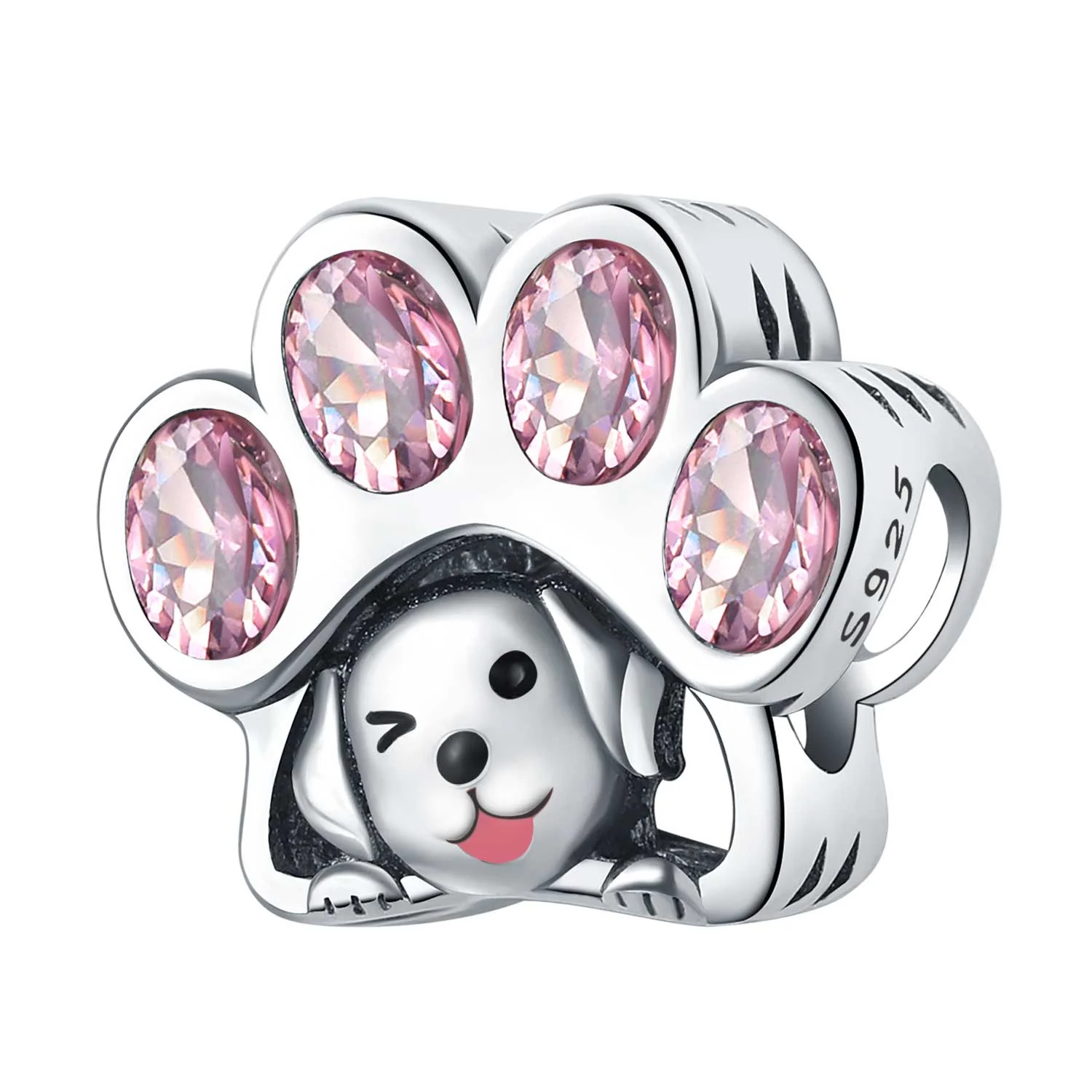 CYCUFF 925 Sterling Silber Niedliche Welpen-Hohlklauen-Abdruck-Anhänger Armband-Charms Passend für Halsketten Schmuck Party-Perlen DIY Feine Geschenke