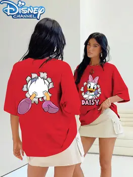 趣味迪士尼黛絲鴨印花T卹 短袖圓領休閒上衣 女款寬鬆大尺碼情侶裝男女通用女童T卹 10 最佳銷售 黛西迪士尼 - №8