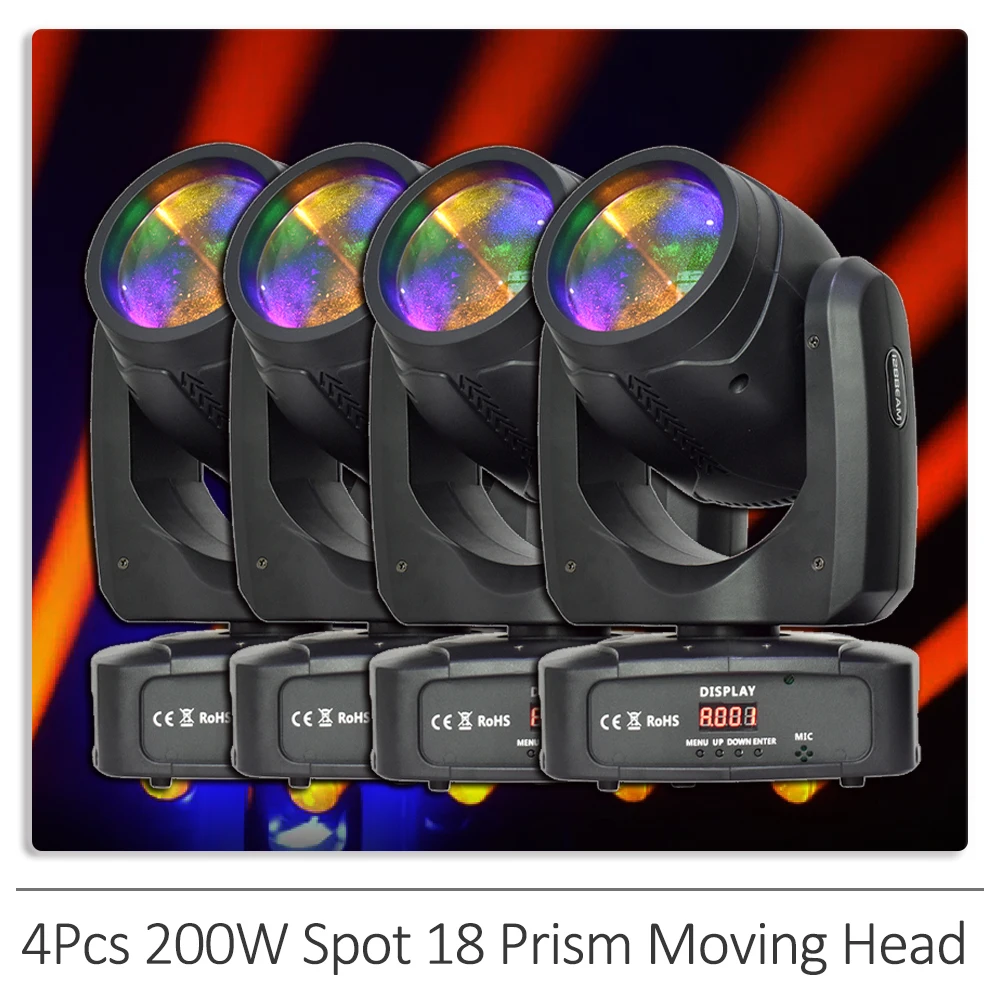 4Pcs/lot 200W Spot Beam Moving Head Light With 18 Prisms DMX DJ Disco Party Wedding Nightclub Show Stage Lighting Effect