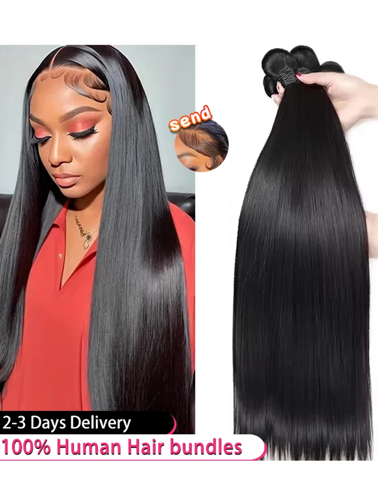 

40-дюймовые прямые пучки человеческих волос 16A, бразильские девственные волосы Remy, 100% необработанные человеческие волосы 3/4 пучка для женщин