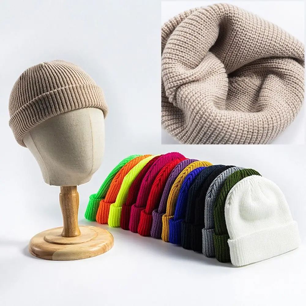 

Street Solid Color Knitted Cap Elastic Keep Warm Melon Beanie Cap Brimless Bonnet Beanies Outdoor
