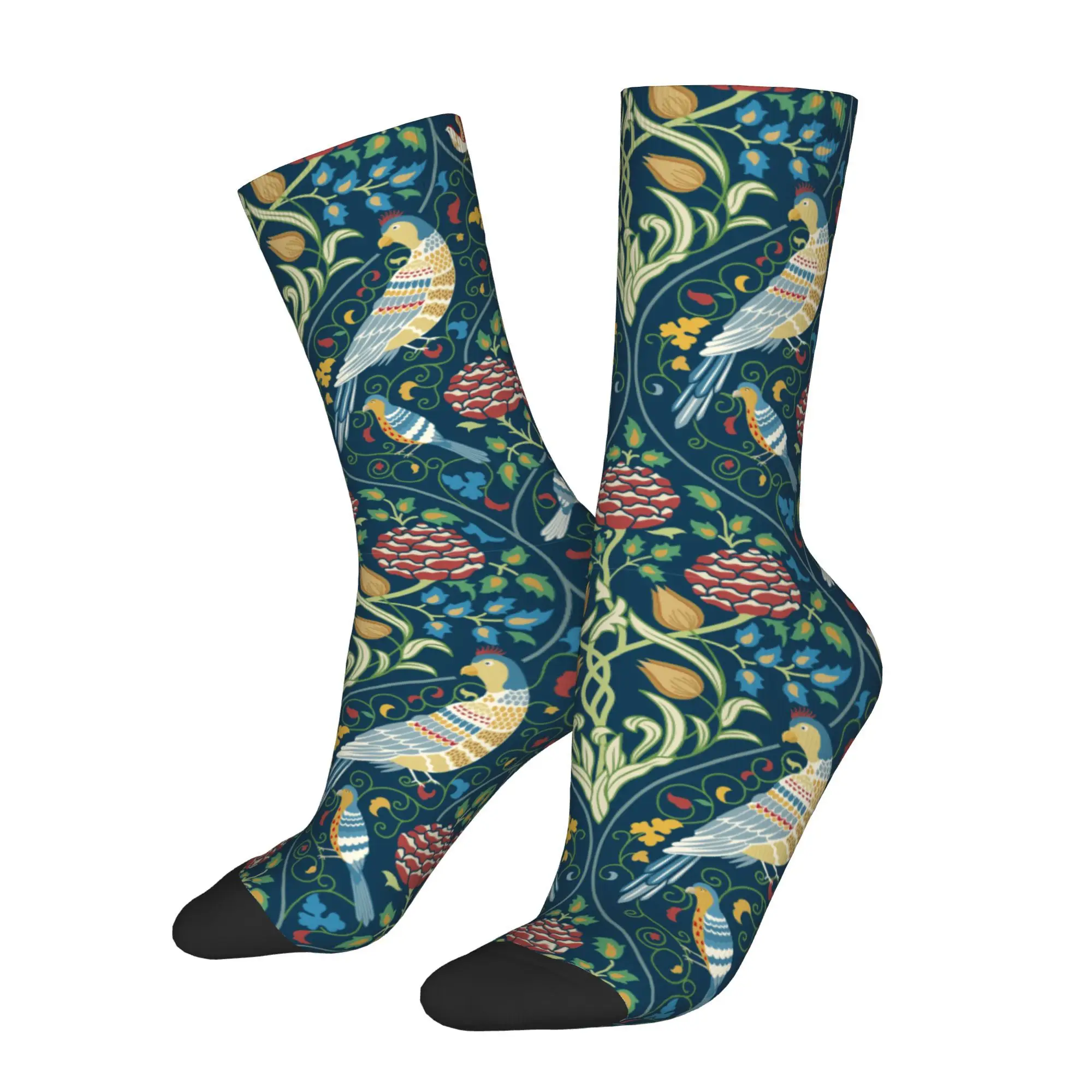 1pc Vintage Flowers and Birds  Printed Men's Socks Novelty Hip Hop Harajuku Pattern Crew Sock Casual Gift