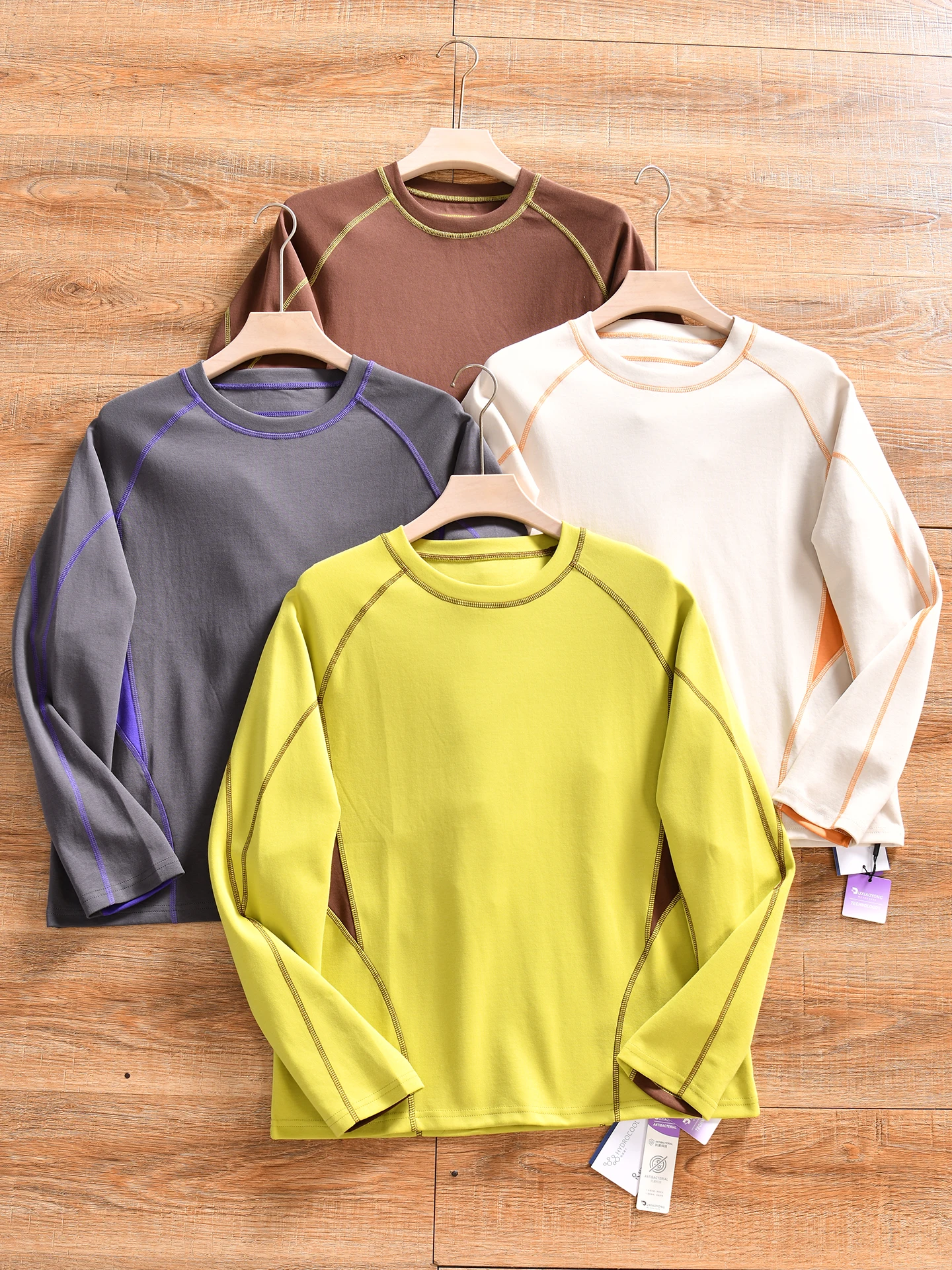 3D Tailoring Long Sleeve round Neck T-Shirt Men's Outdoor Base Layer Shirt Breathable Moisture Wicking Street Style Cotton Po...