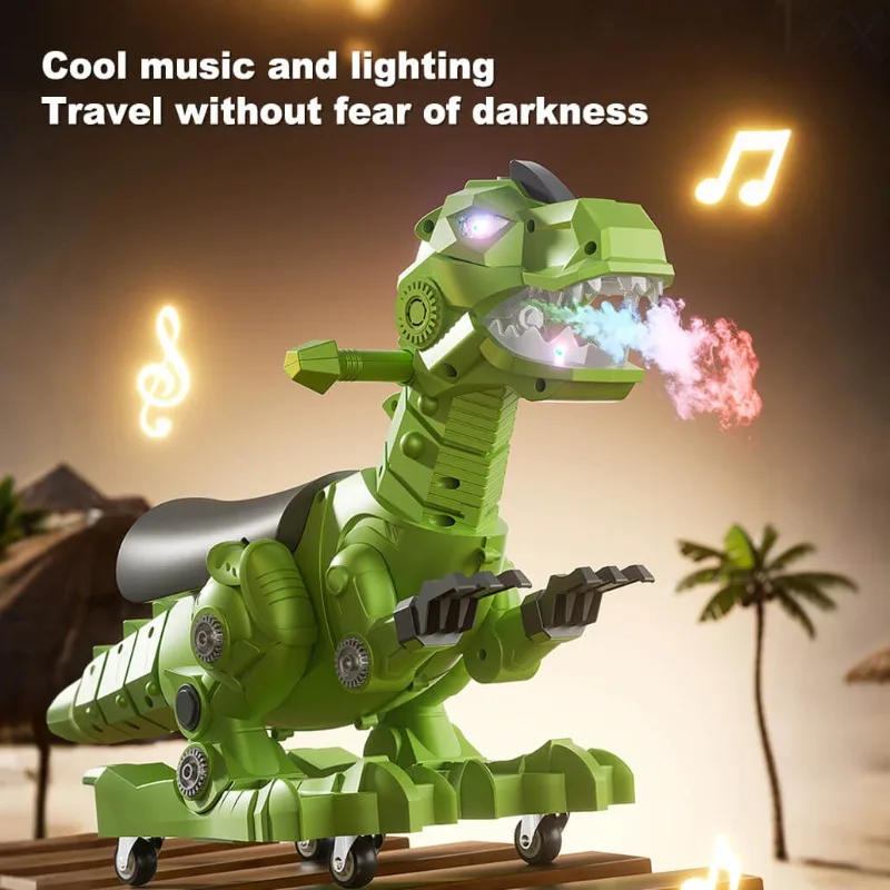 Dinosaur Ride on Toys Toddler Ride on Cars with Music Light & Mist Spray Wagging Tail Chrismas Birthday Gifts Indoor Outdoor