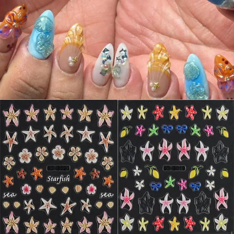 

1 Sheet 3D Starfish Ocean Nail Art Sticker Summer Seashell Nail Decals Decoration Embossed Nail Art Supplies Manicure Decoration